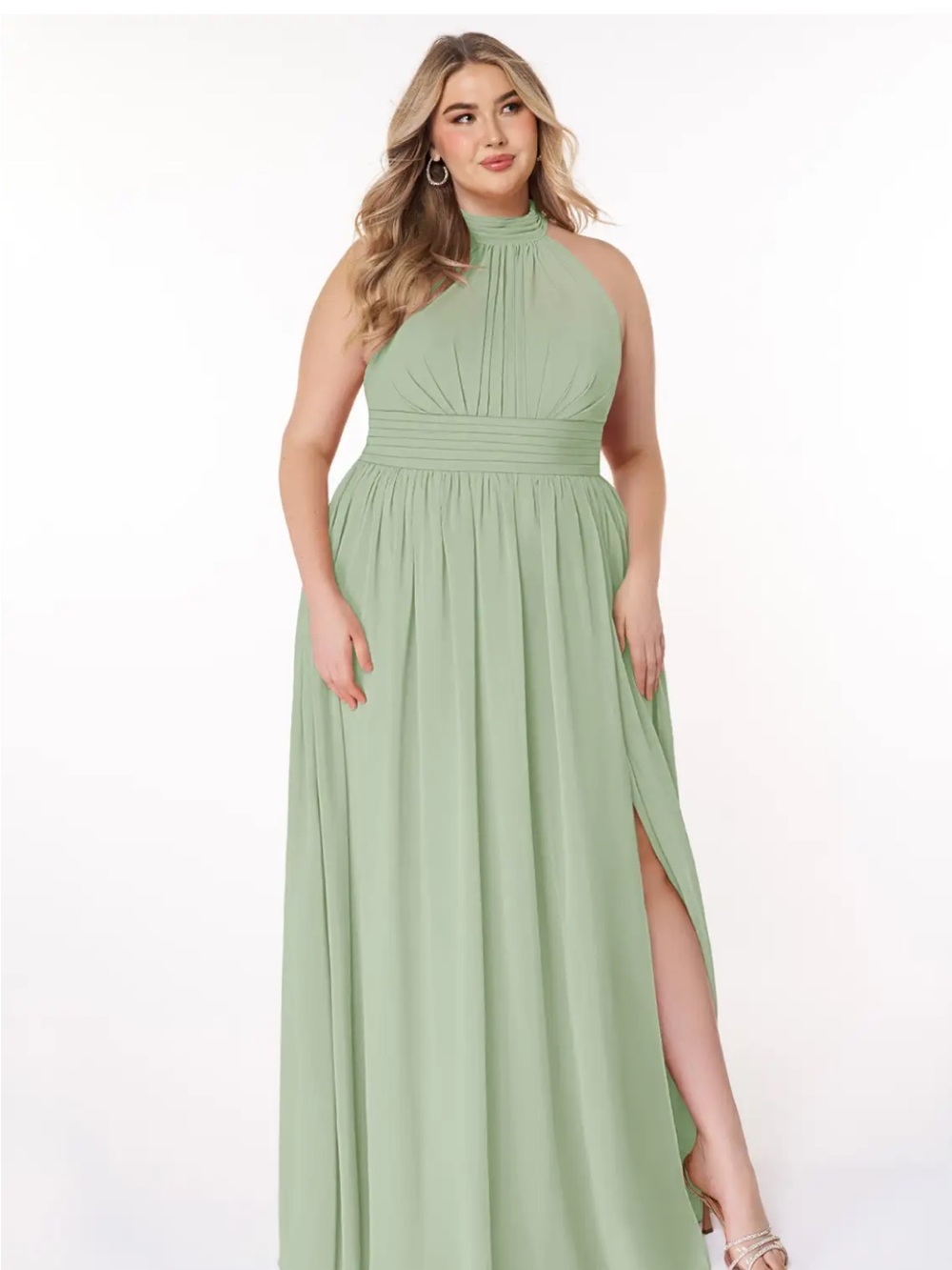 Azazie Sage Green High-Neck Halter Maxi Dress - Picture 11 of 16